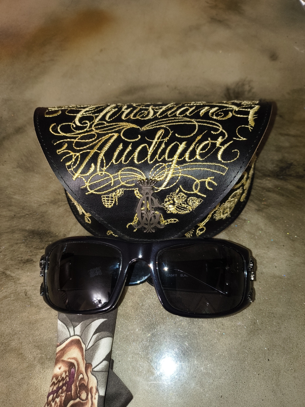 Authentic Christian Audigier Sunglasses With Embroidered Case